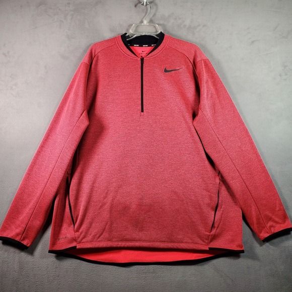Nike Sweater Mens XXL Red 1/4 Zip Pullover Dri Fit Zip Pocket Active Fleece Golf - Picture 1 of 10